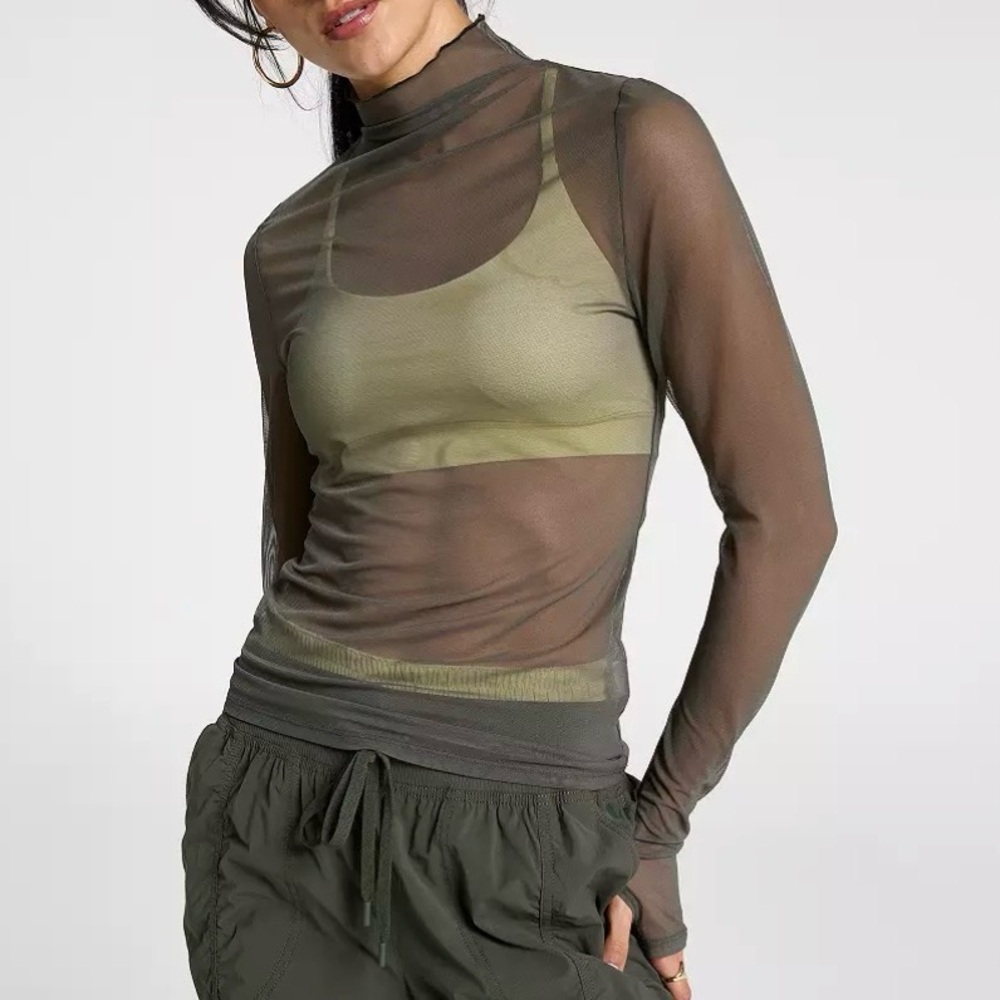 Calia Draped Funnel Long Sleeve Sz M NWT In Ivy Green